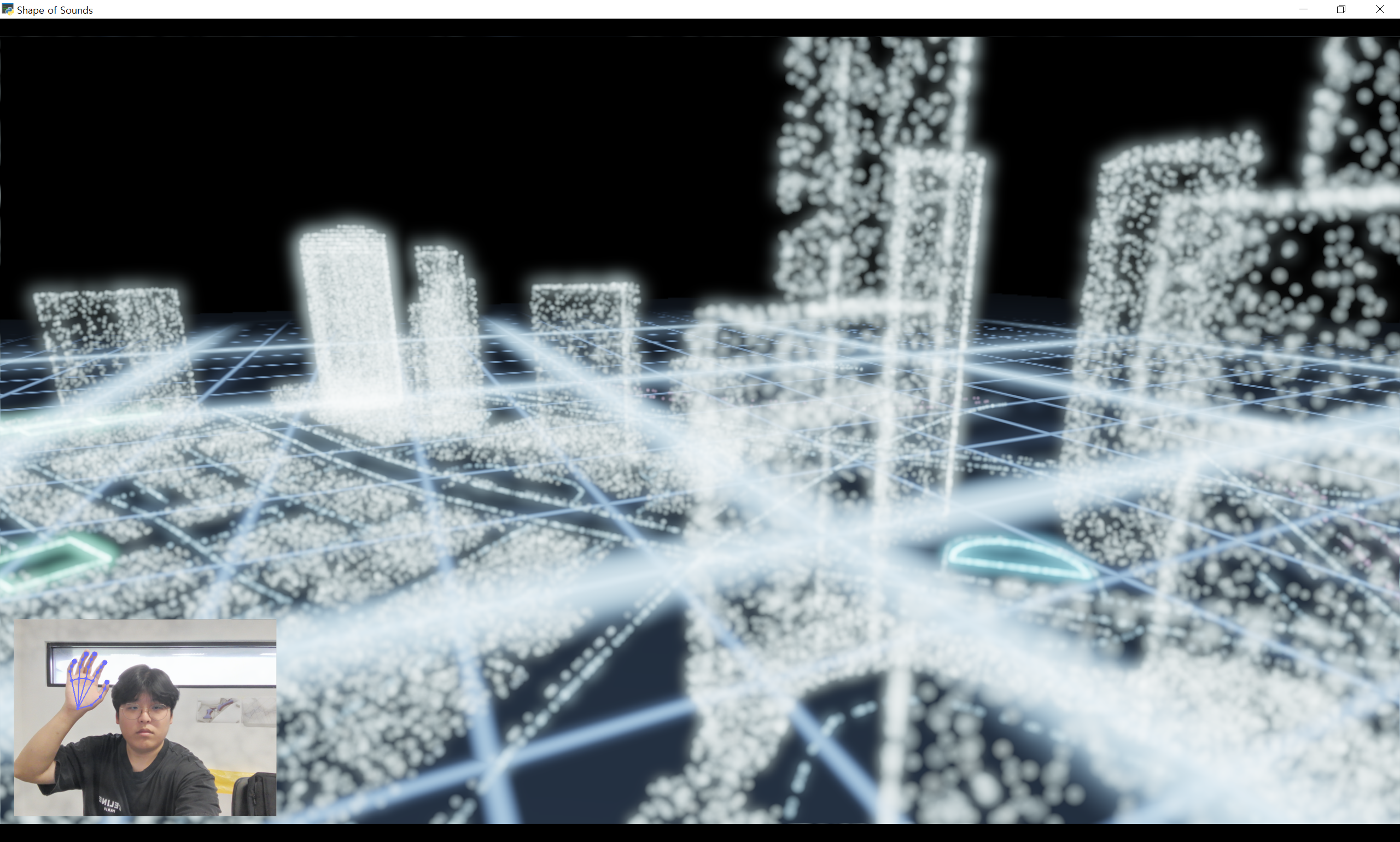 Final interior iteration with particles reading against the architecture